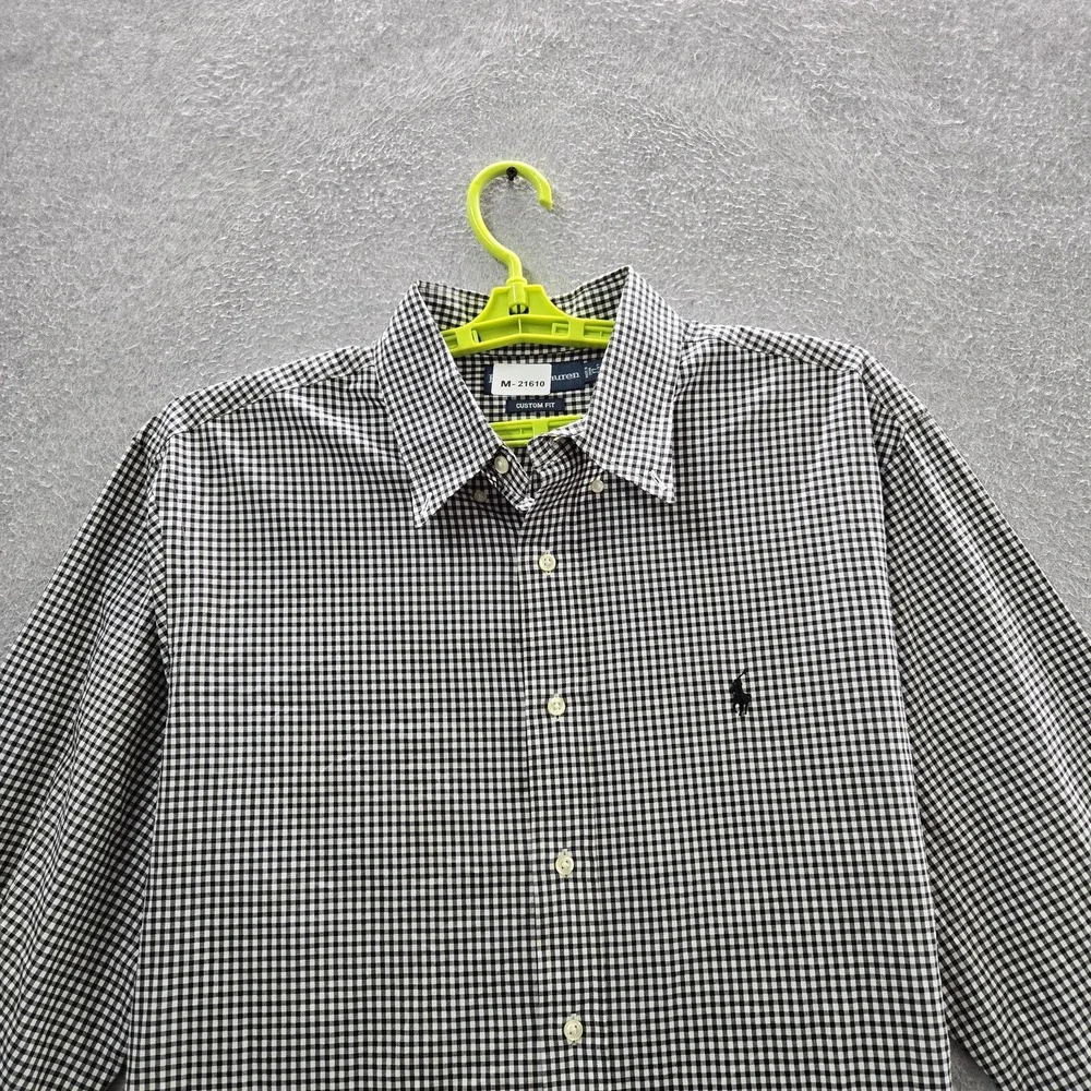 Ralph Lauren Men Button Up Shirt 17X36 Black Embroidered Check Custom Fit